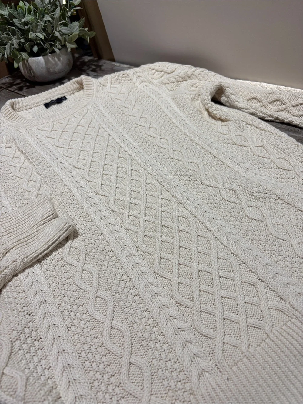 J. Crew Men's Ivory Cable-Knit Crewneck Sweater